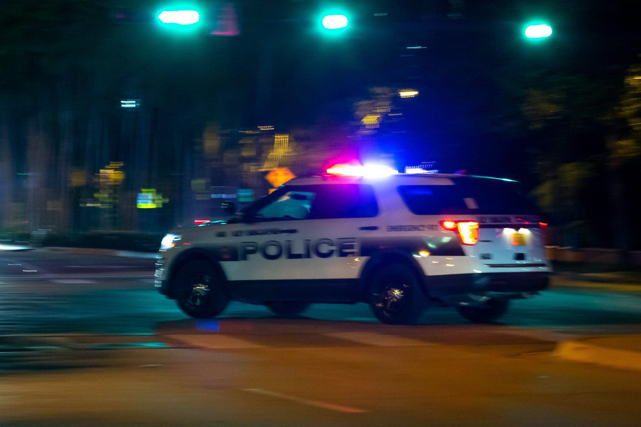 Key Biscayne police car at night on patrol