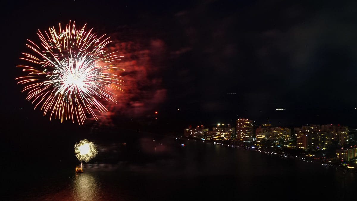 fireworks over island of key biscayne